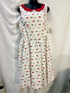 IXIA Made in USA Eyes & Lips Retro Peter Pan Collar Swing Dress XL